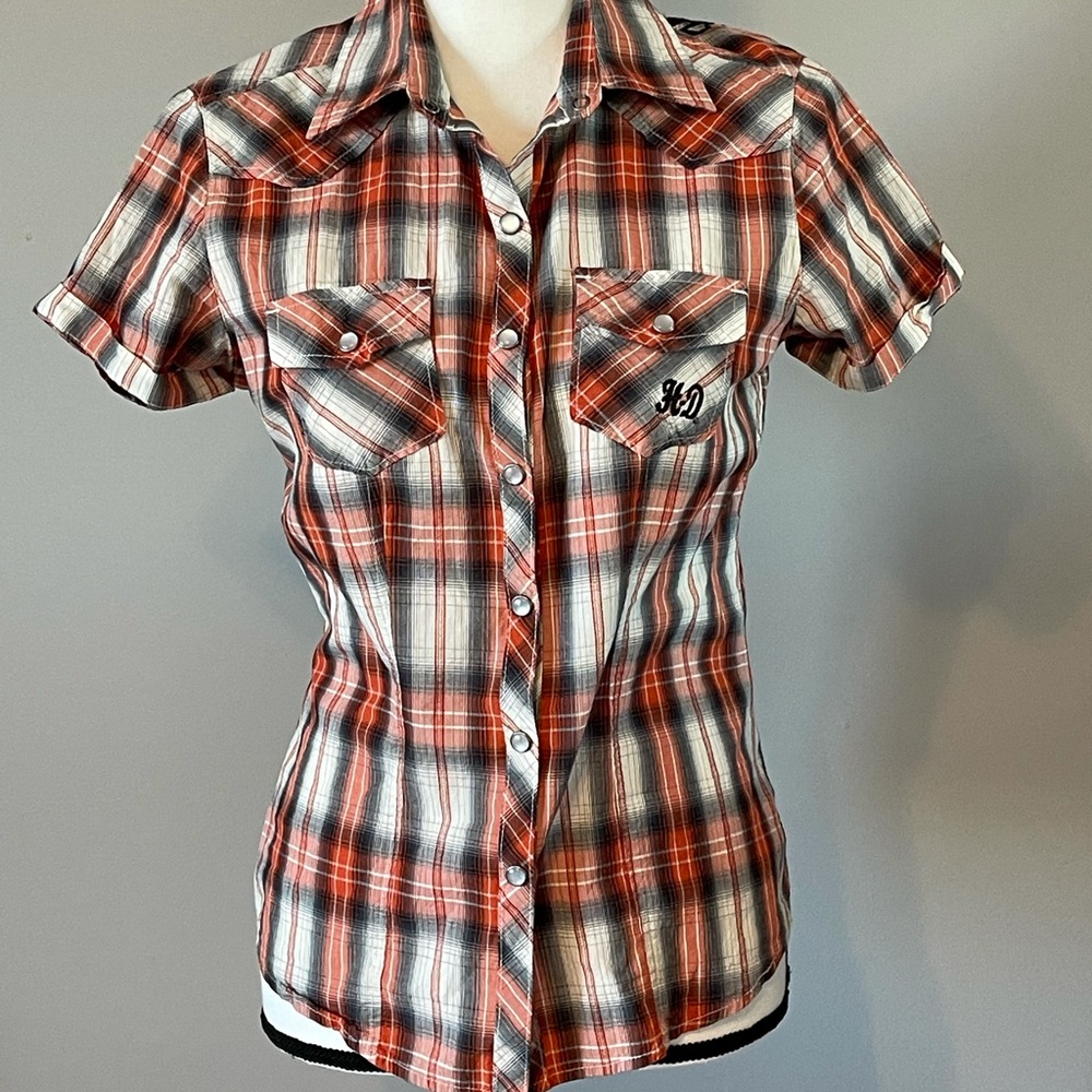 Harley Davidson pearl snap embroidered shirt size medium